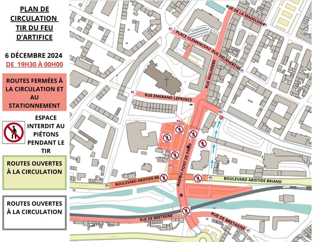 Plan de circulation et restrictions Tir du feu du 6 décembre Beauvais